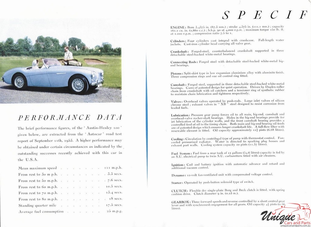 1953 Austin Healey 100 Brochure Page 1